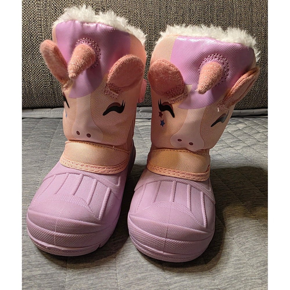 540 Morendl Kids Unicorn SnowBoots Pink Purple FauxFur Lined Winter Duck Boots 6